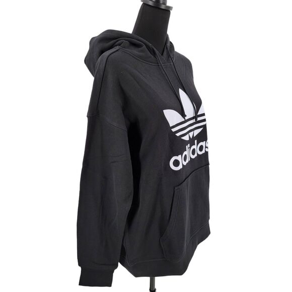 Adidas Originals Hoodie Womens Large Black White Trefoil Pullover Sweatshirt NEW - Picture 3 of 16